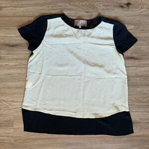 Vintage Space Style Concept Cream Black Hi Low Blouse Made in Italy Size 46 Euro